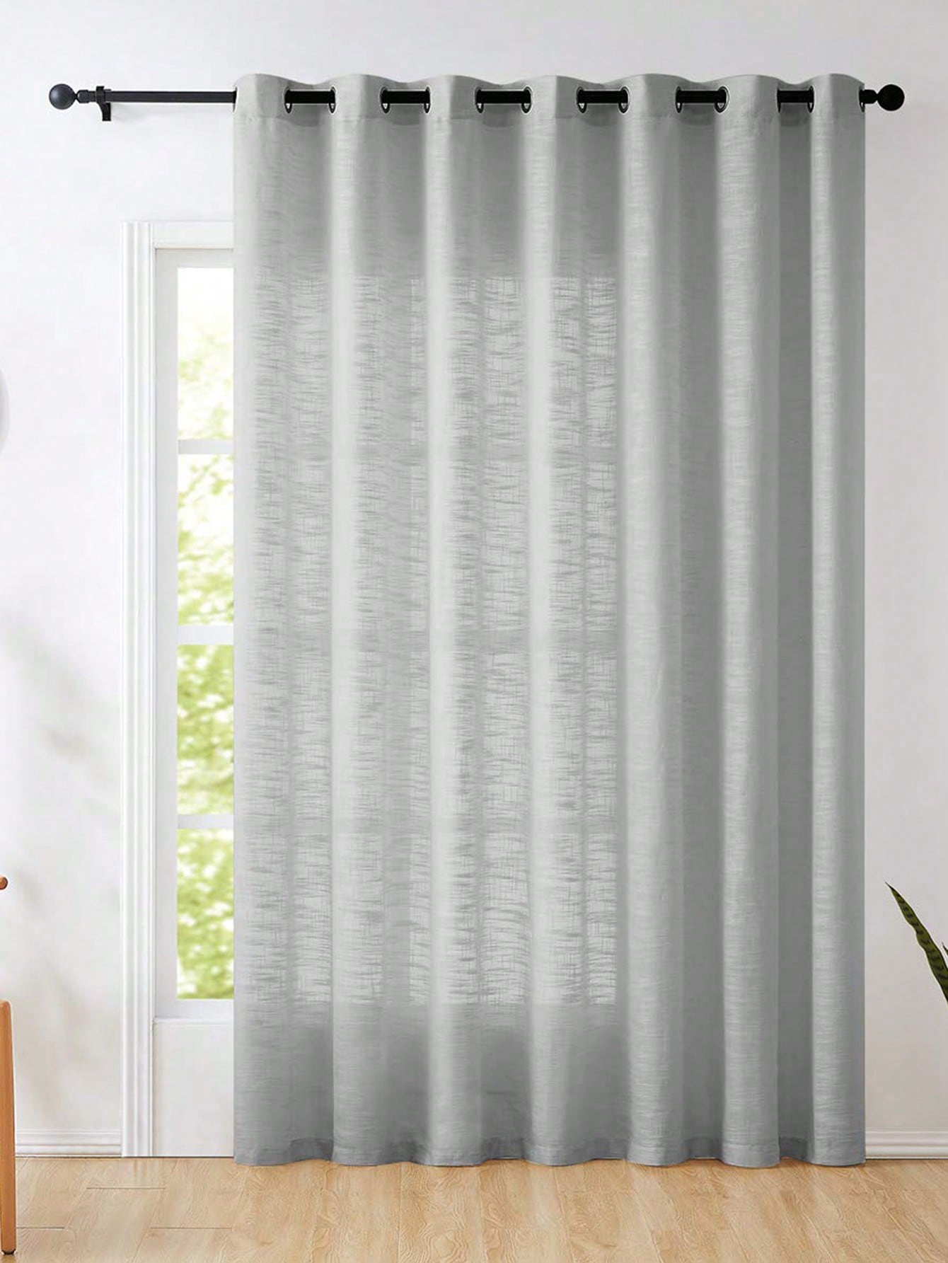 Linen Curtain Eyelet - Graue Polyester-Leinen-Textur Halbtransparente Vorhänge Transparenter Farmhouse-Stil