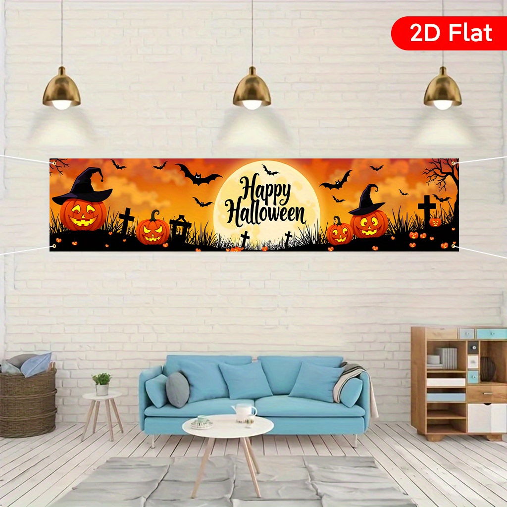 Interior Design Years Of School - 1-teiliges Halloween-Gartenbanner mit Kürbis- und Fledermaus-Design