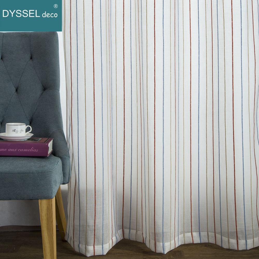 Linen Curtain Eyelet - Moderner, weiß gestreifter, durchsichtiger Leinenvorhang mit