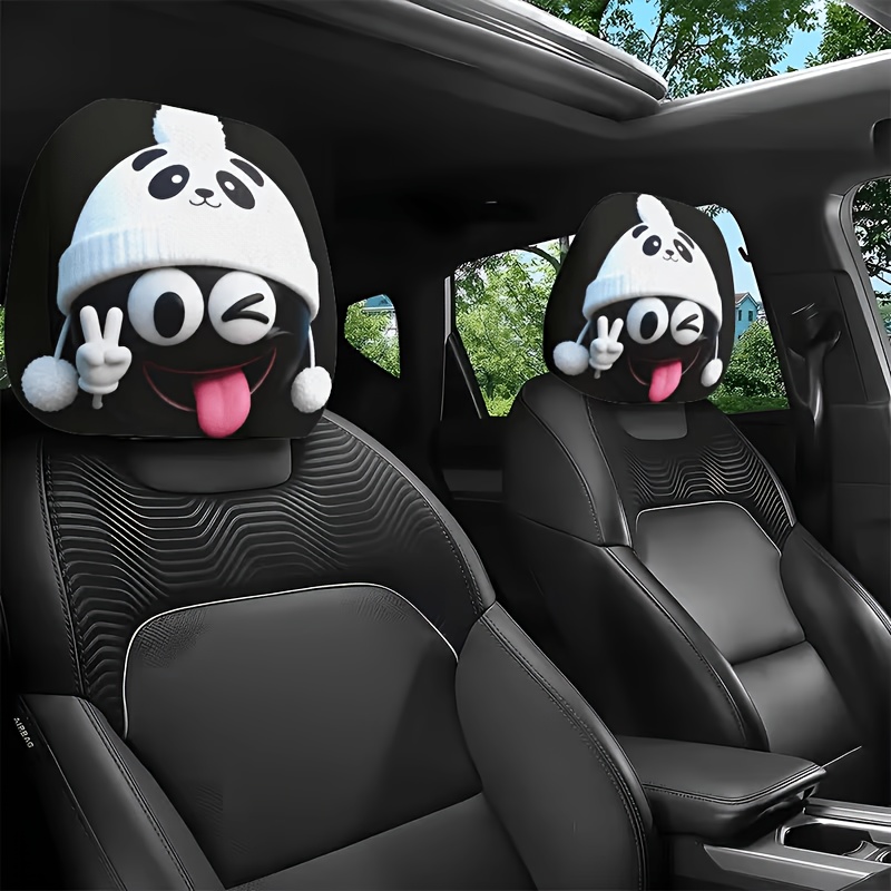 Interior Design Emoji - 1/2 Stück Auto-Kopfstützenbezüge, niedliches Cartoon-Panda-Emoji-Design für